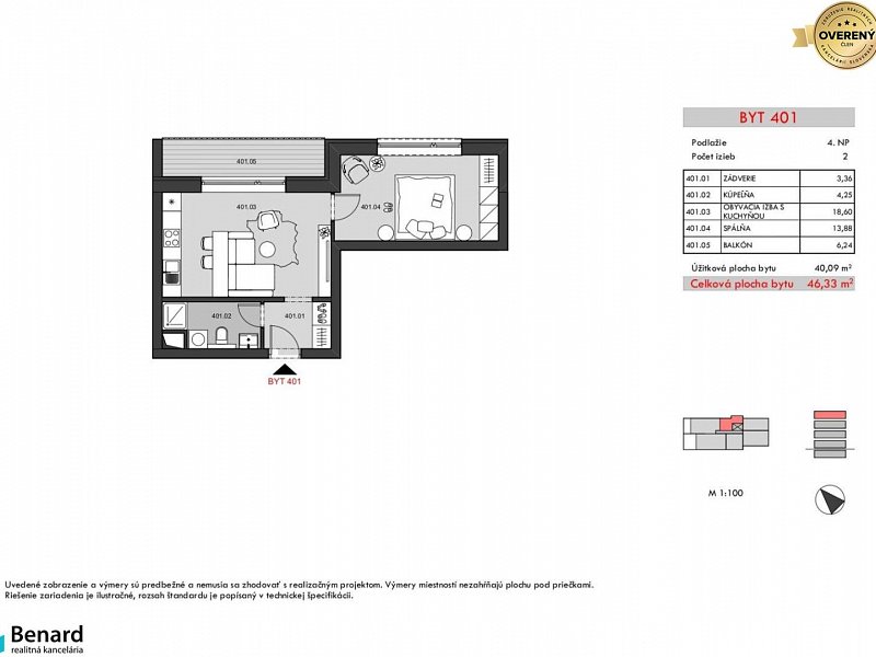 BD – RELAX; 2 IZBOVÝ BYT; 4.NP; 46,33m2;PREDANÉ;