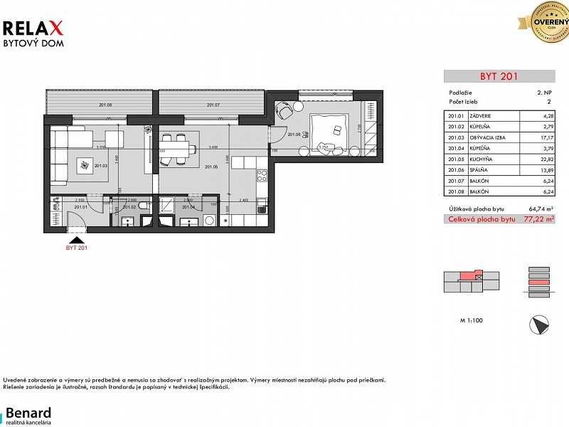 BD – RELAX; 2 IZBOVÝ BYT; 2.NP; 77,22m2;REZERVOVANÉ;